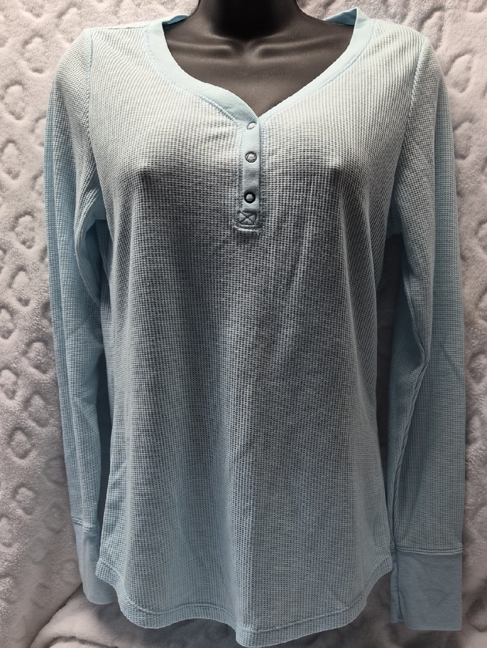 Time and Tru Light Blue Waffle Knit Henley Top